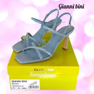 GIANNI BINI NEW IN BOX NEVEENA THUNDER BLUE LEATHER SQUARE TOE STRAPPY SANDALS